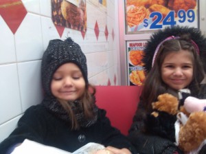 My youngest girls at the chicken store.